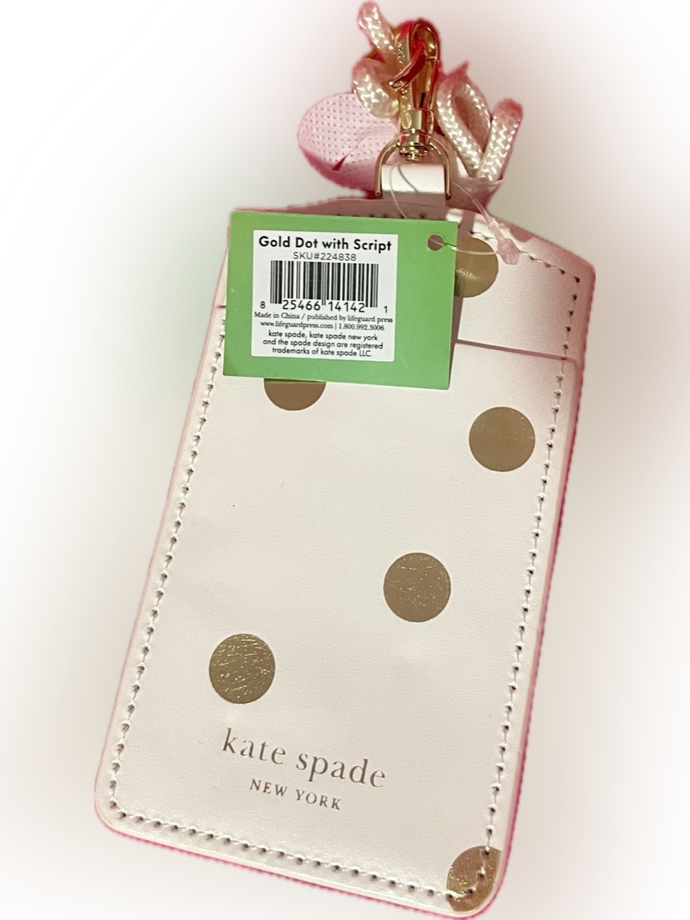 kate spade Pink and Gold Polka Dot ID Holder - Picture 2 of 5